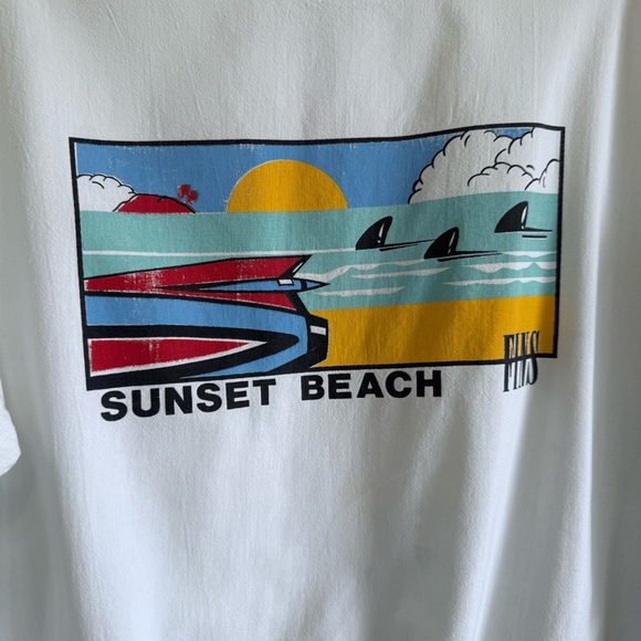 Vintage 80s Sunset Beach Fins Sweatshirt Retro Surf Graphic Pullover Van Clover - Picture 2 of 6